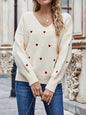 Women Heart-shaped Jacquard Knitted Top