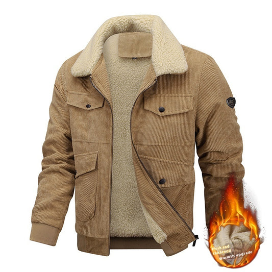 Men's Lapel Fleece Jacket With Pockets Warm Winter Jacket