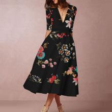 Women V-neck High Waist Half Sleeve dress