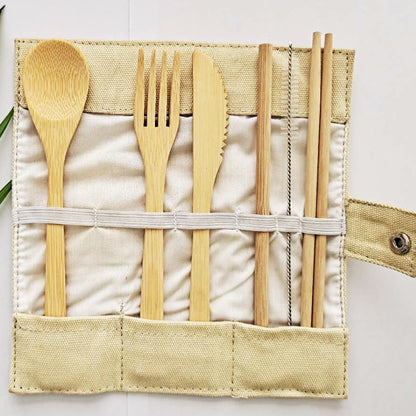 Six-Piece Portable Spoon Straw Travel Bamboo Cutlery Set