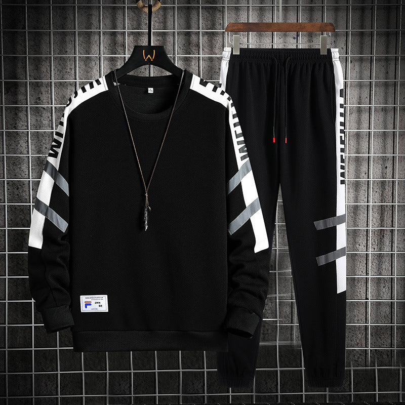 Colorblock  Crew Neck Sweater Long Sleeve Casual Sports Suit