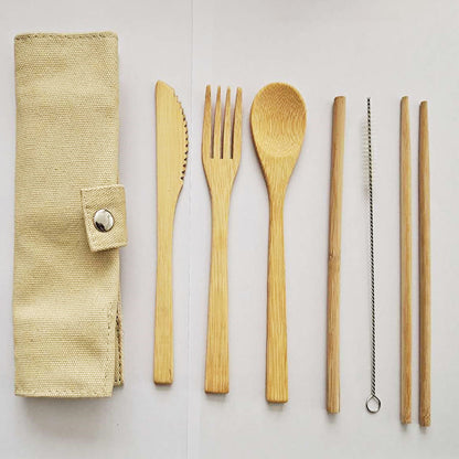 Six-Piece Portable Spoon Straw Travel Bamboo Cutlery Set