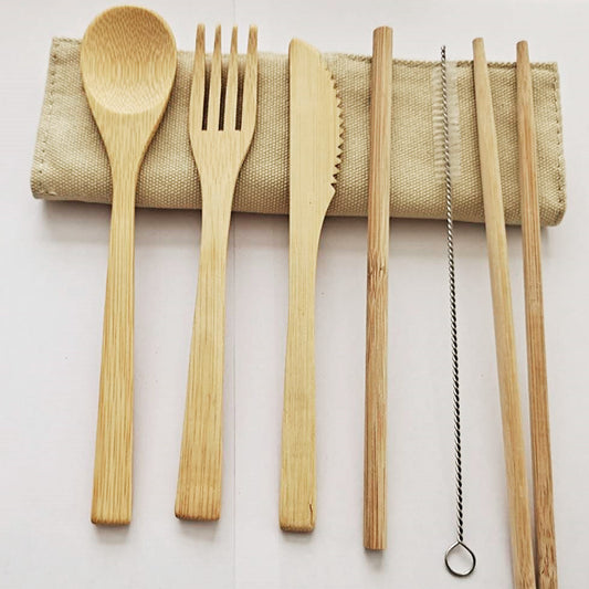 Six-Piece Portable Spoon Straw Travel Bamboo Cutlery Set