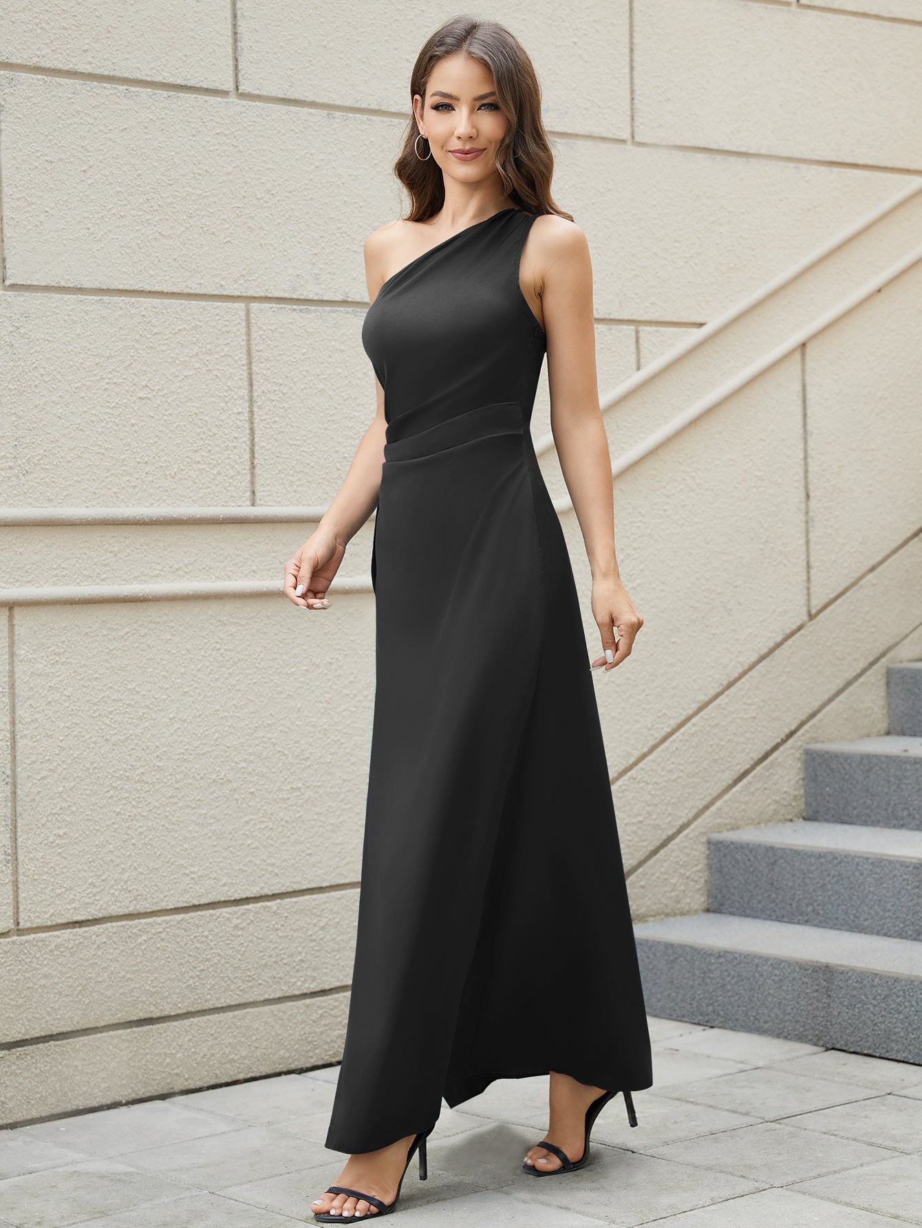 Women's One Shoulder Solid Color Dress