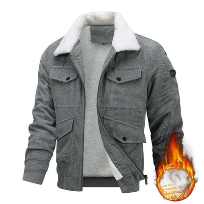 Men's Lapel Fleece Jacket With Pockets Warm Winter Jacket