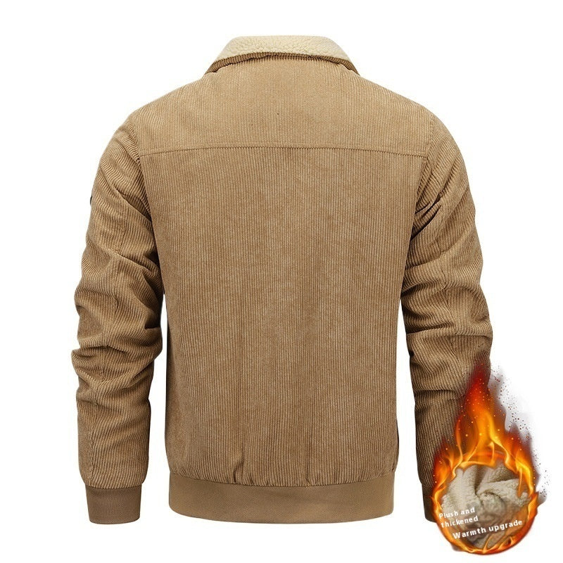 Men's Lapel Fleece Jacket With Pockets Warm Winter Jacket