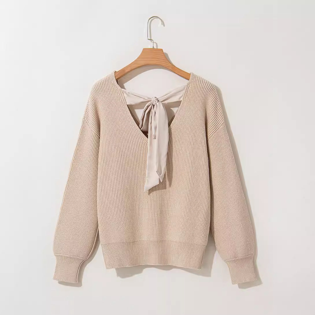 Women's Long Sleeve Casual Loose Bow Top