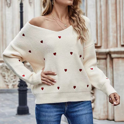 Women Heart-shaped Jacquard Knitted Top