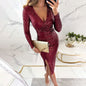 Women's Split V-neck Sequined Solid Color Dress