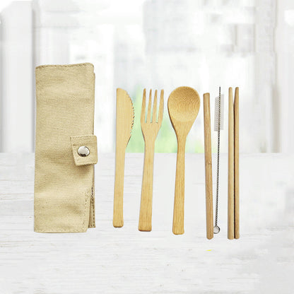 Six-Piece Portable Spoon Straw Travel Bamboo Cutlery Set