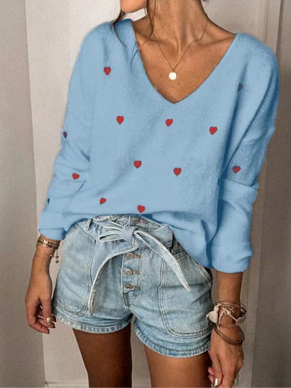 Women Heart-shaped Jacquard Knitted Top