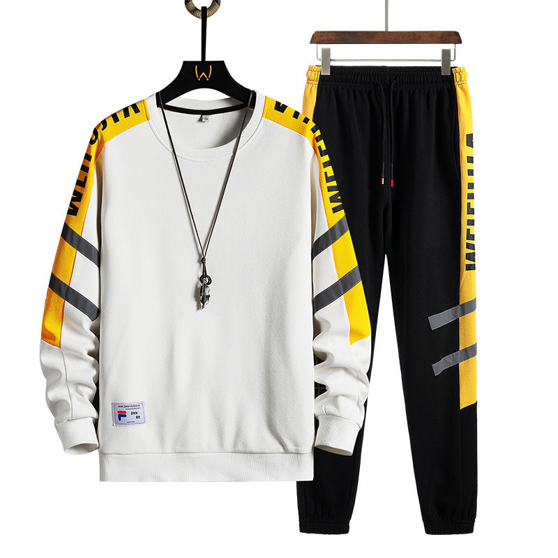 Colorblock  Crew Neck Sweater Long Sleeve Casual Sports Suit