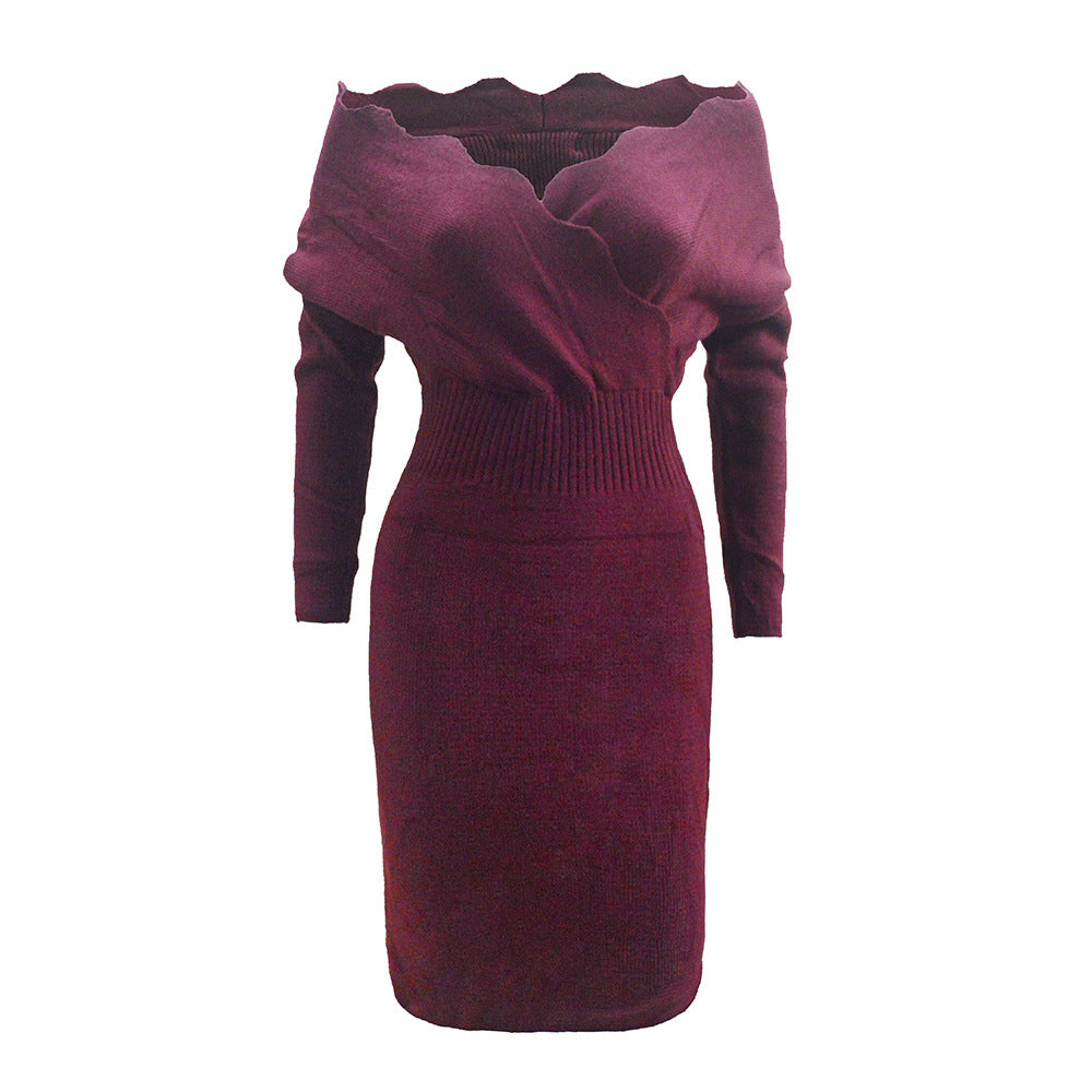 Knitted Slim Fit V-neck Dress